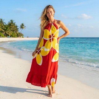 Hot Sale Halter Dress Rayon Hand Painted from Bali